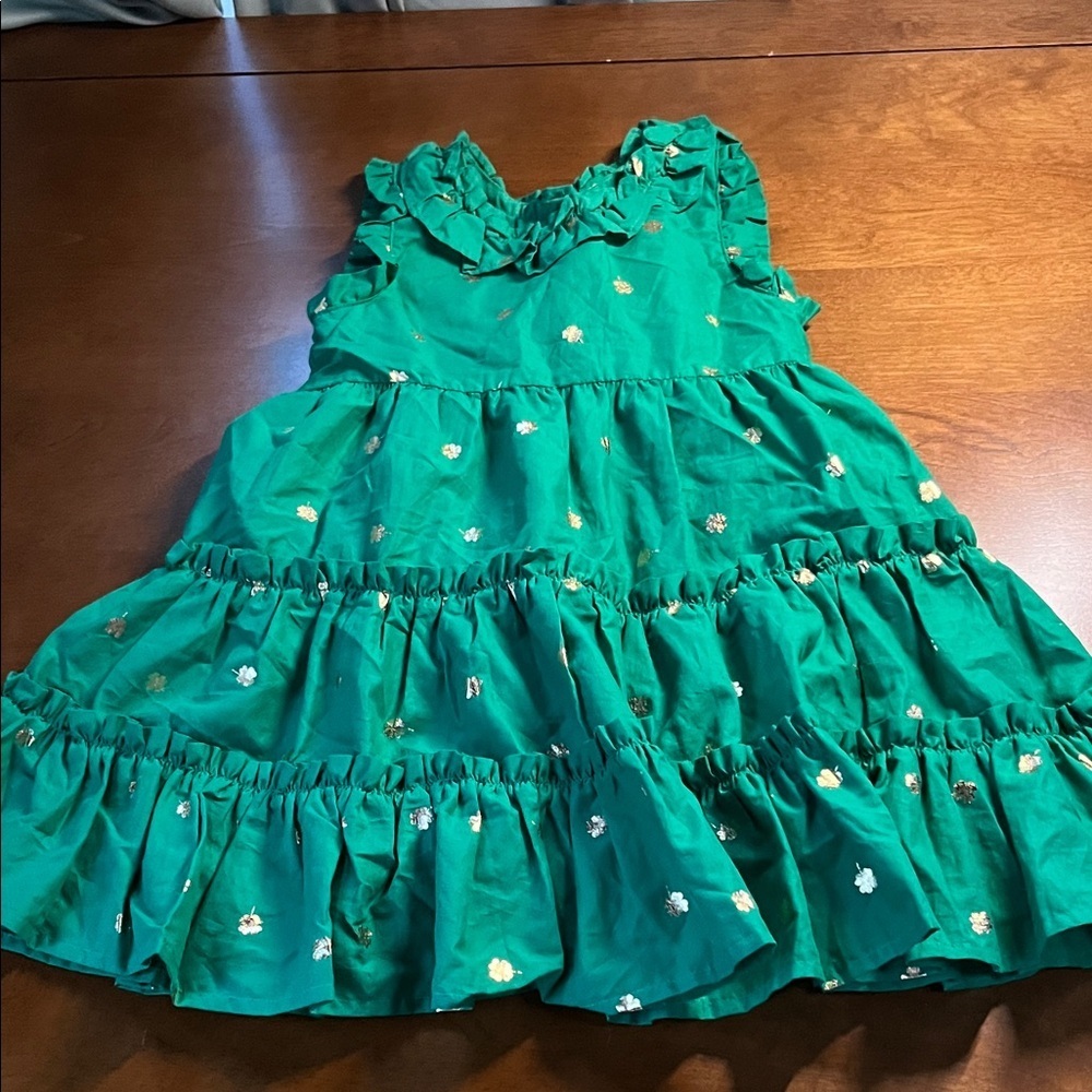 NWT Christian Siriano Emerald Kids Dress with Ruffles And Gold Clovers